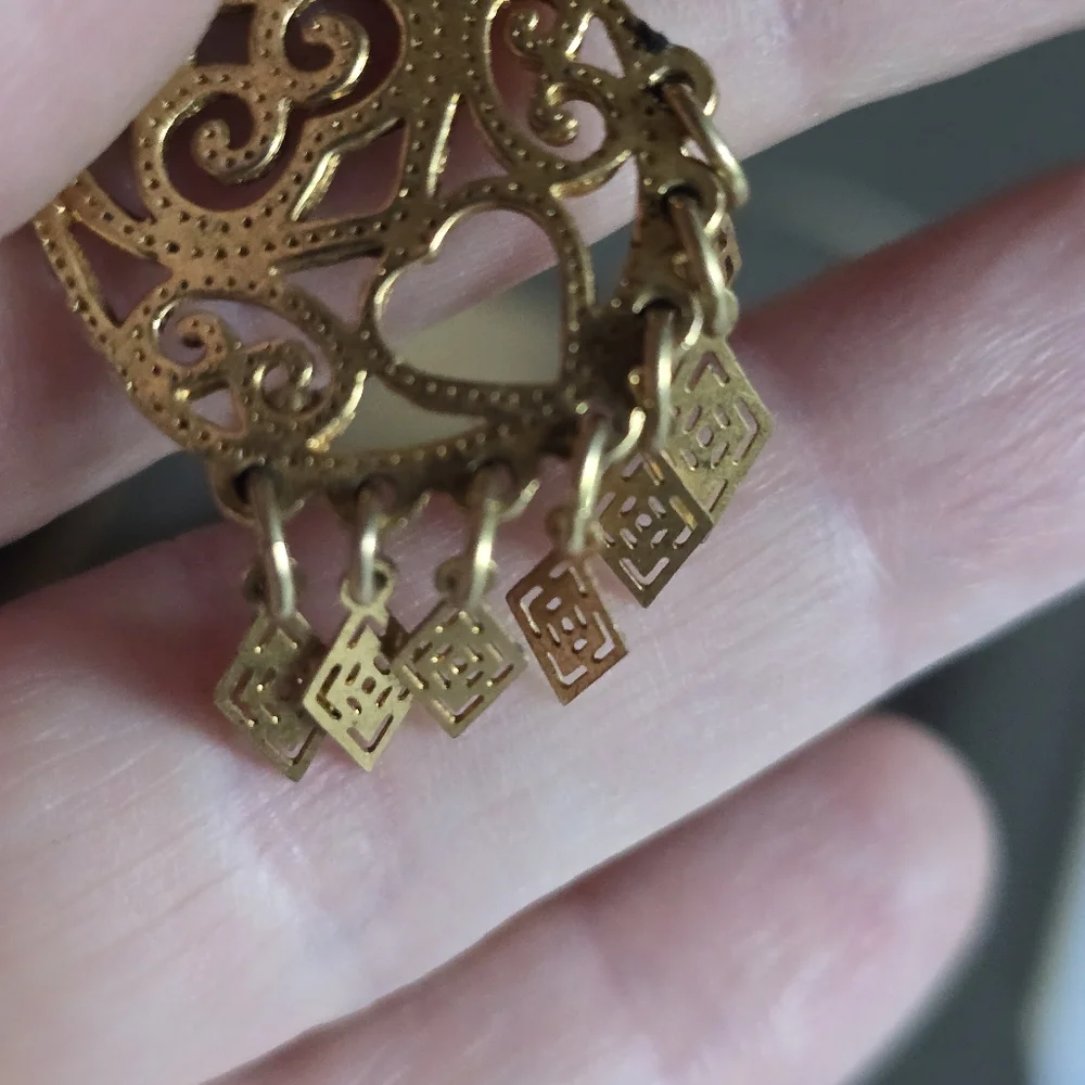 Vintage pendant gold tone filigree boho tribal ethnic